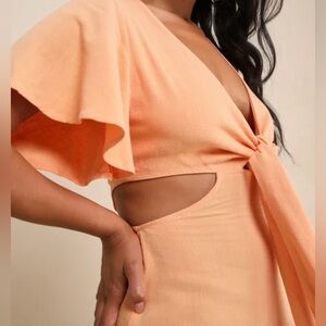 NWOT Light Orange Tie-Front Cutout Midi Dress